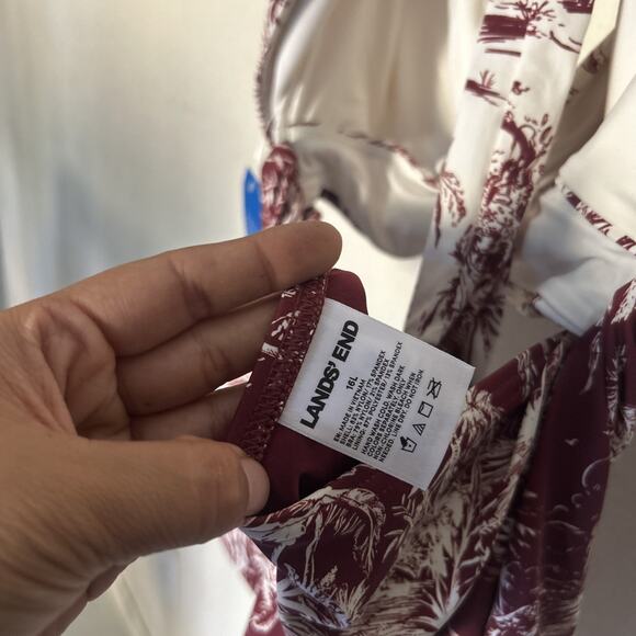 Lands' End Women's Long Wrap Monokini One Piece Swimsuit Burgundy Scenic 16L - Picture 5 of 6